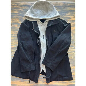Black Label M Black Gray Double Zip Hooded Jacket